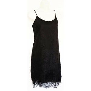 Sam Edelman Womens Bohemian Rhapsody Lace Dress Medium Fringe Flapper Black NEW